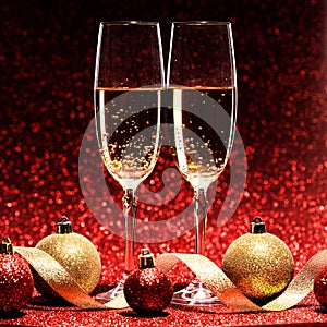 Two glasses of champagne ready for christmas