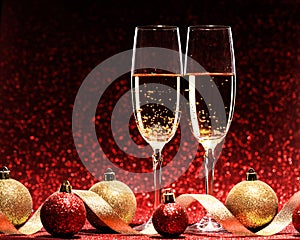 Two glasses of champagne ready for christmas celebration