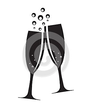 Two Glasses of Champagne Silhouette Vector