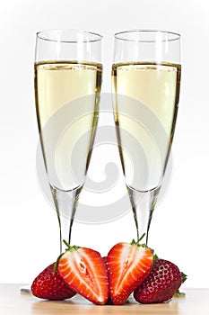 Two Glasses of Champagne and Strawberries