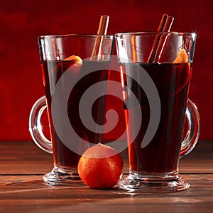 Two glasses of christmas mulled wine