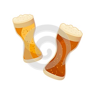 Two glasses with dark and light beer isolated on white. Vector illustration