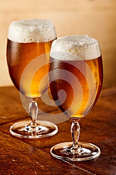 Two glasses of delicious craft beer or lager