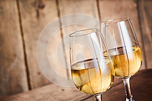Two glasses of golden Riesling wine photo