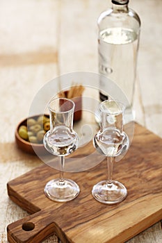 Two glasses of Grappa bianca, italian digestif