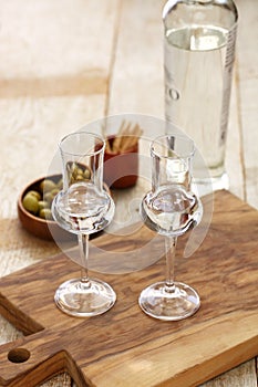 Two glasses of Grappa bianca, italian digestif photo