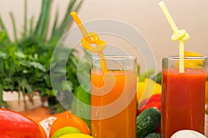 Two glasses of healthy vegetable and fruit blend