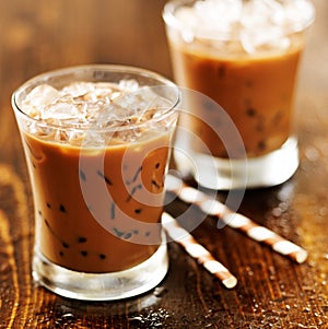 Two glasses of iced coffee