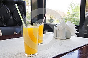 Two glasses of orange juice. Healthy drink concept.