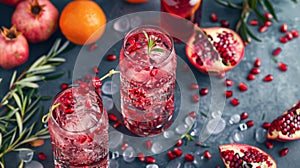 Two Glasses of Pomegranate and Oranges