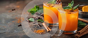 Two Glasses of Rangpur Juice With Cinnamon Garnish