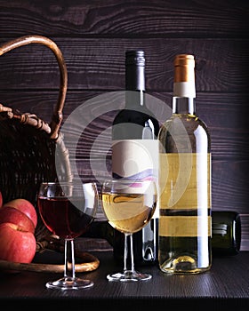 Two glasses with red and white wine