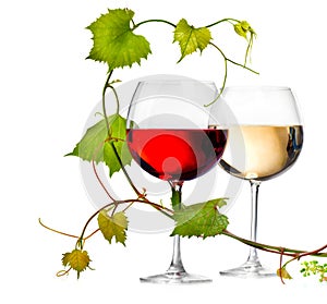 Two glasses of red and white wine