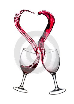 Two Glasses of Red Wine Abstract Heart Splash