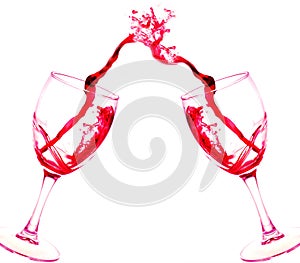 Two glasses of red wine abstract splash isolated on white