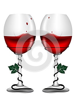 Two glasses of red wine as Valentine background