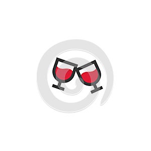 Two glasses with red wine icon. mulled wine icon flat. Black simple pictogram isolated on white background
