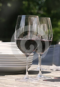 Two glasses of red wine for outside dining