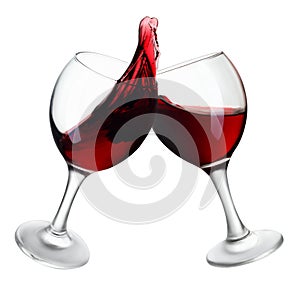 two glasses of red wine with splash isolated on white