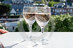 Two glasses with rose d`anjou wine from Loire valley, France