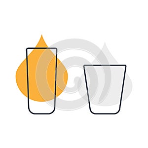 Two glasses with rum and vodka. Shot glass drinks. Template alcohol beverage for restaurant, bar. Symbol party. Different drinks.