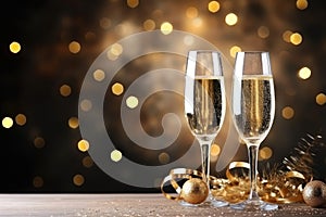 Two Glasses of Sparkling Champagne Celebrating New Years Eve