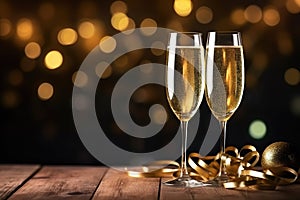 Two Glasses of Sparkling Champagne Celebrating New Years Eve