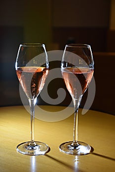 Two glasses of sparkling  rose wine