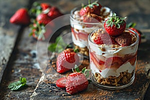 Two glasses of strawberry trifle with mascarpone