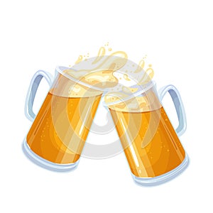 Two glasses toasting mugs with beer, cheers beer glasses