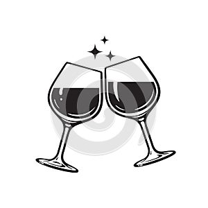 Two glasses of wine. Cheers with wineglasses. Clink glasses icon. Vector illustration on white background. photo