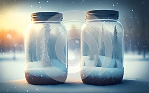 Two glasses with an winter landscape. Generative Al Illustration