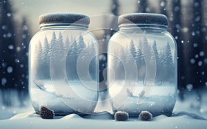 Two glasses with an winter landscape. Generative Al Illustration