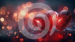 Two Glittering Red Hearts Romantic Valentine Image