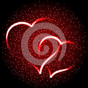 Two glowing heart,valentine background