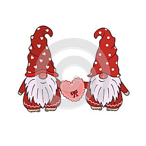 Two gnomes Valentine with a decorative heart in their hands