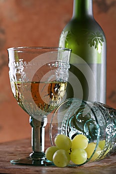 Two Goblets, Grape and Bottle