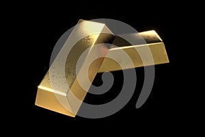 Two gold bars on black background isolated