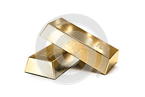 Two gold bars, financial and reserve of value concept on white. 3d render