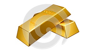 Two Gold bars on a white isolated background. Banking business concept. 3D rendering