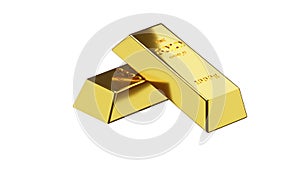 Two Gold bars on a white isolated background. Banking business concept. 3D rendering