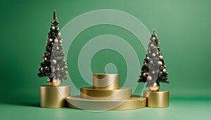 Two gold and green christmas trees