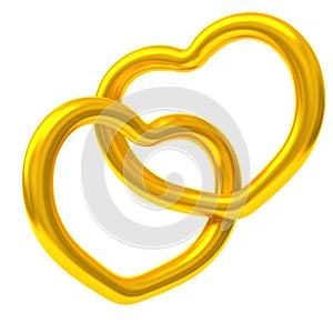 Two gold hearts together 3d