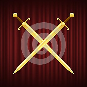 Two Gold Swords with Brown Hilt Crossed Vector