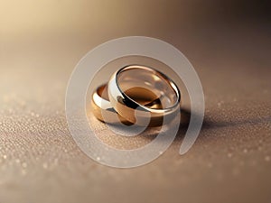 Two gold wedding rings on a blurred background