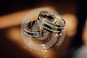 Two gold wedding rings close up