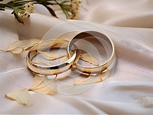 Two gold wedding rings, close-up