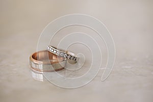 Two gold wedding rings Love concept