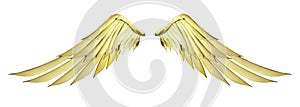 Two golden angel wings with gold color isolated on white background and clipping path