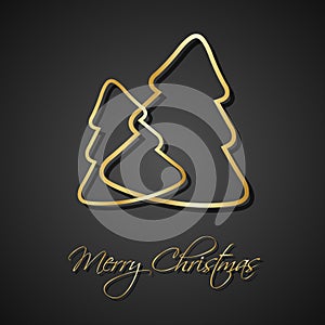 Two golden christmas trees on black background